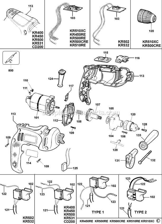 Black and Decker KR532-AR (Type 1) Drill Power Tool Page A Diagram